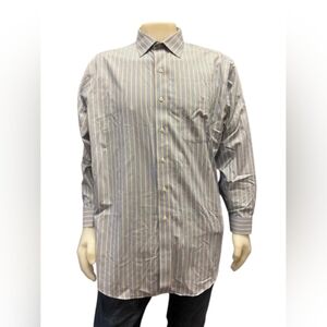Brooks Brothers Button Down Striped Blue/White/Yellow Size 17 1/2 - 34 EUC